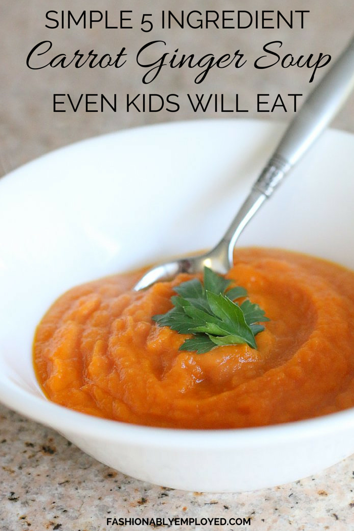 FashionablyEmployed.com | Simple 5 Ingredient Carrot Ginger Soup | perfect for fresh from the farmer's market meals, also great out of the freezer so perfect for make-ahead family meals
