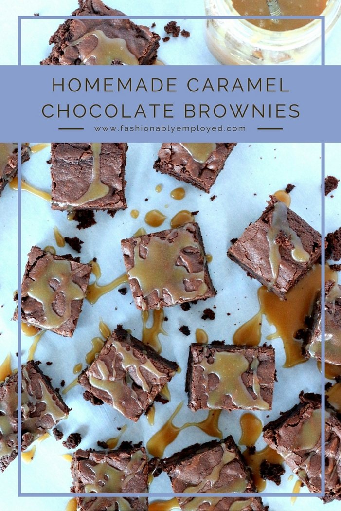 Amazing homemade chocolate brownies with made-from-scratch caramel,, a perfect dessert that looks far fancier than it really is (and even the kids can get their hands dirty)!