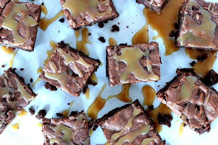 Amazing homemade chocolate brownies with made-from-scratch caramel, a perfect dessert that looks far fancier than it really is (and even the kids can get their hands dirty)!