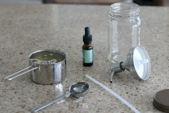 Enough of all the unknown chemicals in our homes? Home made soap with simple ingredients in a vintage mason jar not only is good for your hands but also looks great on your counter. Click through for the details on how to make your own!