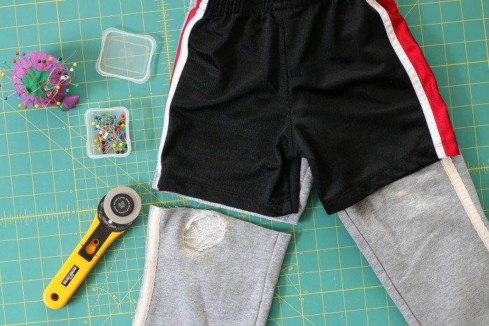 DIY pants to shorts for little boys cutting the pants