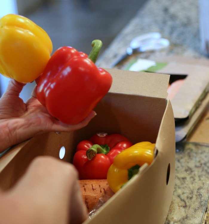 red and yellow peppers in a Hello Fresh box