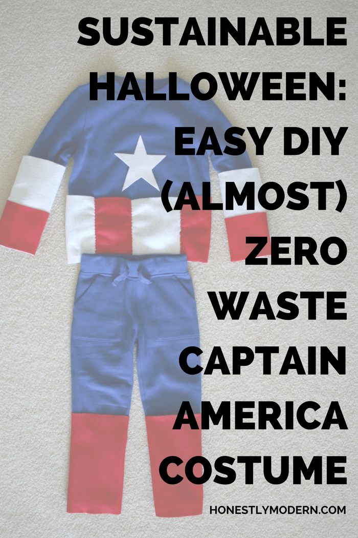 Make Halloween a little easier with this easy DIY Captain America costume any beginner can make. They're almost zero waste and will be useful long after trick-or-treating. Click through to check out the step-by-step tutorial.