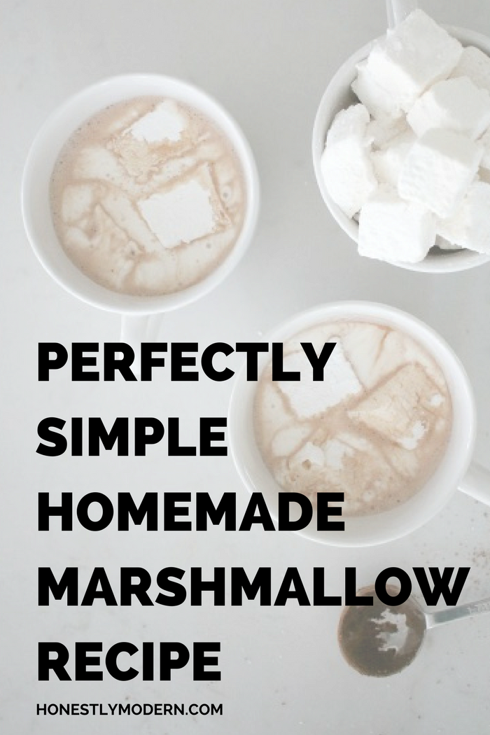 Try this quick and simple homemade marshmallow recipe and say goodbye to store bought brands! So much tastier and melts perfectly in your mouth. Click through for the easy recipe.