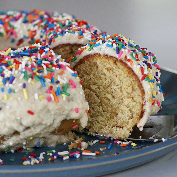 Simply Relish | Low Waste Vanilla Iced Orange Pound Cake with Sprinkles