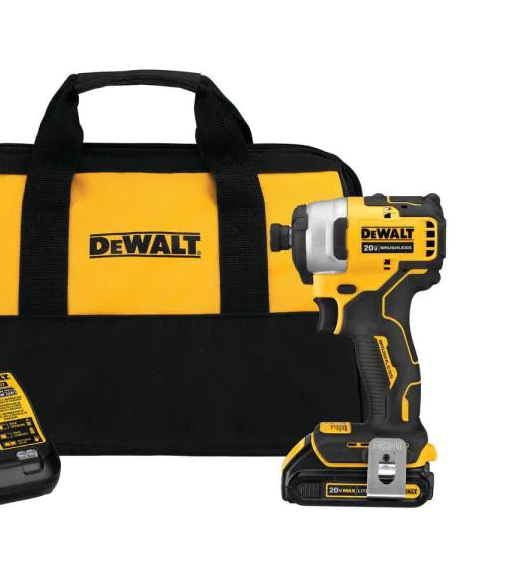 DeWalt ATOMIC 20-Volt MAX Cordless Brushless Compact 1/4 in. Impact Driver, (1) 20-Volt 1.3Ah Battery, Charger & Bag