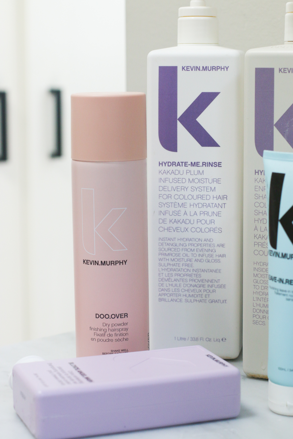 kevin murphy hair care products on a bathroom counter