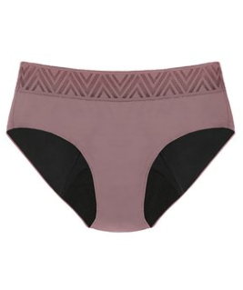 Thinx period panties in mauve with lace at band and solid mauve color on main area