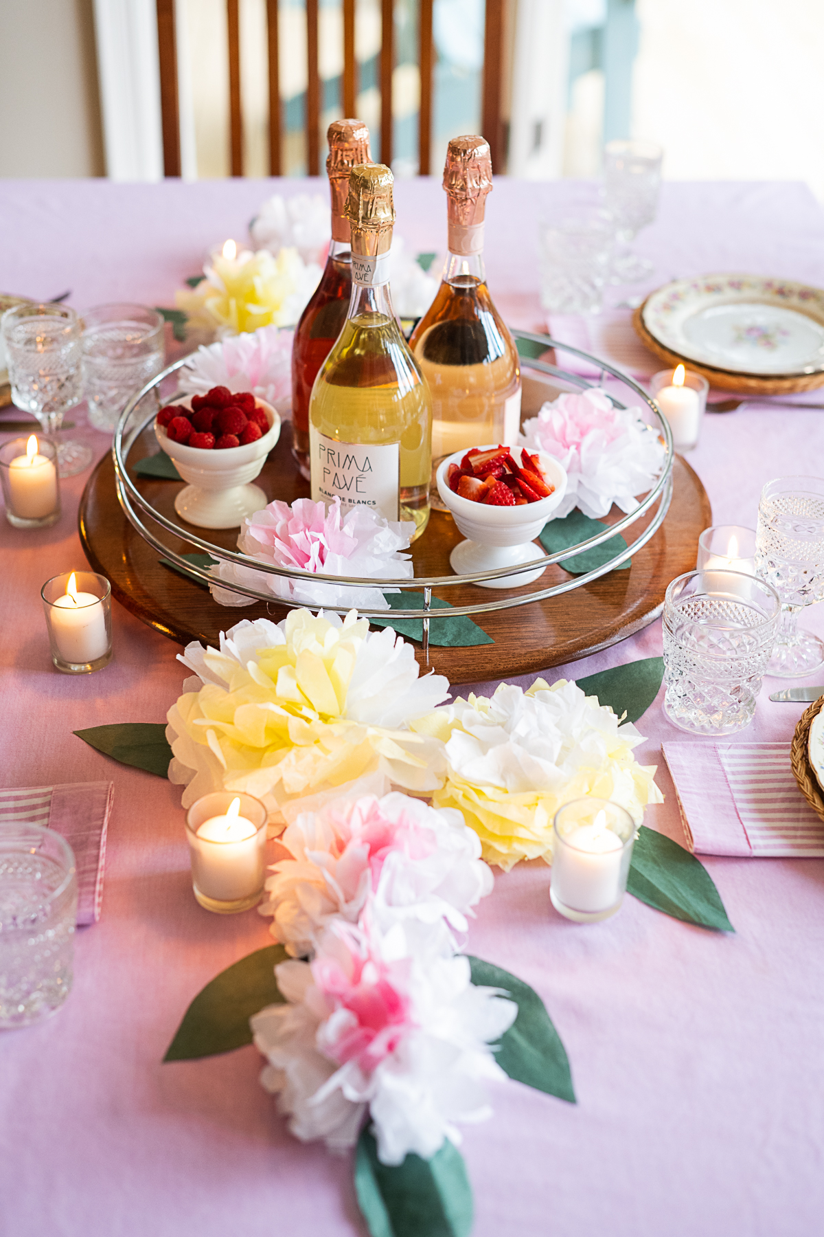 Boho Valentine’s Day Tablescape with Prima Pavé Non-Alcoholic Champagne Bar